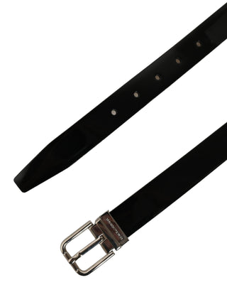 Black Classic Leather Silver Tone Buckle Belt