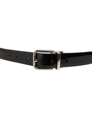 Black Classic Leather Silver Tone Buckle Belt
