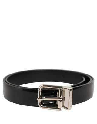 Black Classic Leather Silver Tone Buckle Belt