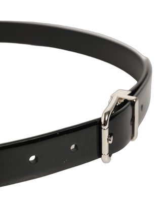 Black Classic Leather Silver Tone Buckle Belt