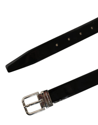 Black Classic Leather Silver Tone Buckle Belt