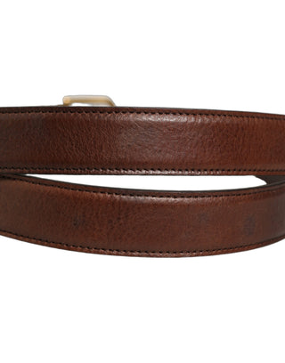 Brown Leather Gold Tone Metal Buckle Belt