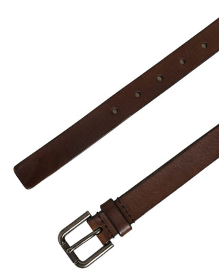 Brown Leather Silver Tone Metal Buckle Belt