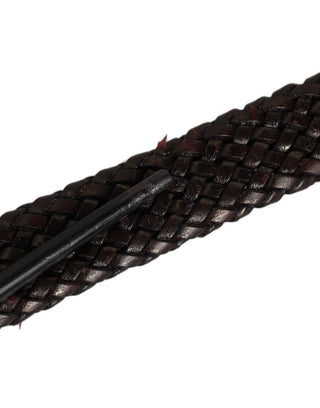 Dark Brown Woven Leather Metal Buckle Belt