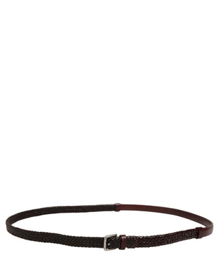 Dark Brown Woven Leather Metal Buckle Belt