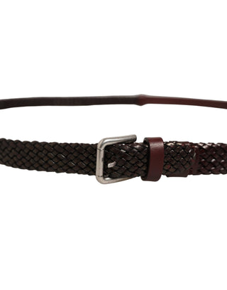 Dark Brown Woven Leather Metal Buckle Belt