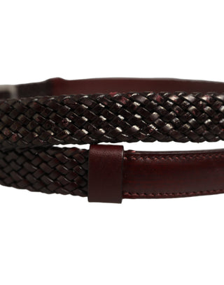 Dark Brown Woven Leather Metal Buckle Belt