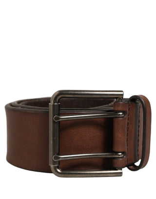 Belt Brown Leather Double Prong Metal Buckle