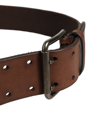 Belt Brown Leather Double Prong Metal Buckle
