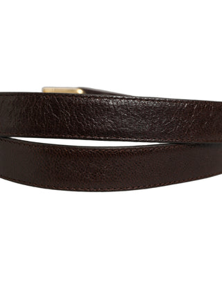 Men Brown Leather Gold Tone Metal Buckle Belt
