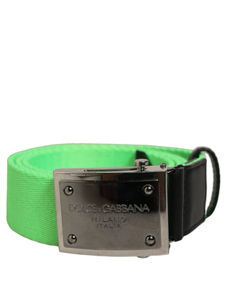 Green Canvas Logo Plaque Metal Buckle Belt