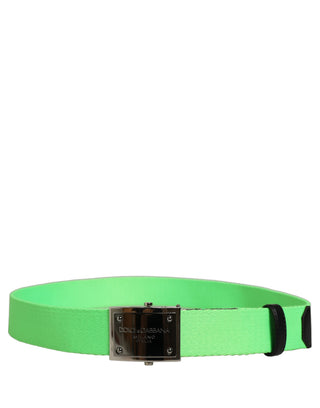 Green Canvas Logo Plaque Metal Buckle Belt