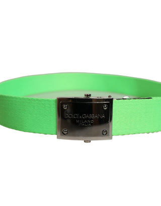 Green Canvas Logo Plaque Metal Buckle Belt