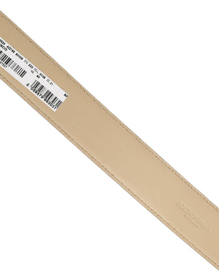 Beige Leather Silver Tone Metal Buckle Belt