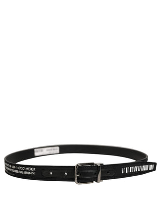 Black Fabric Leather Barcode Silver Buckle Belt