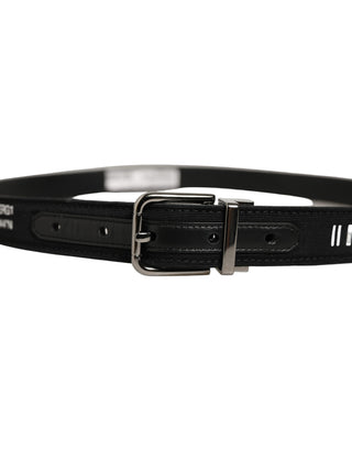 Black Fabric Leather Barcode Silver Buckle Belt