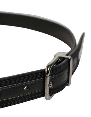 Black Fabric Leather Barcode Silver Buckle Belt
