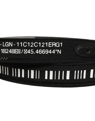 Black Fabric Leather Barcode Silver Buckle Belt