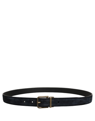 Men Black Leather Gold Tone Metal Buckle Belt