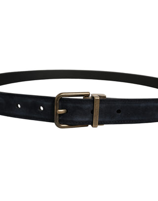 Men Black Leather Gold Tone Metal Buckle Belt