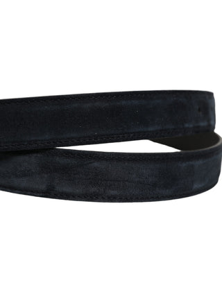 Men Black Leather Gold Tone Metal Buckle Belt