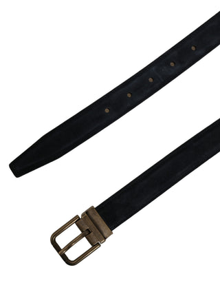 Men Black Leather Gold Tone Metal Buckle Belt