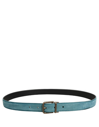 Men Blue Suede Gold Tone Metal Buckle Belt