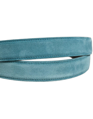Men Blue Suede Gold Tone Metal Buckle Belt