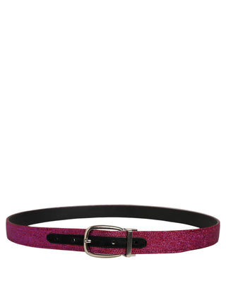Men Fuchsia Glitter Silver Metal Buckle Belt