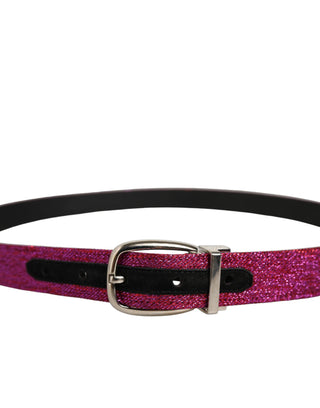 Men Fuchsia Glitter Silver Metal Buckle Belt