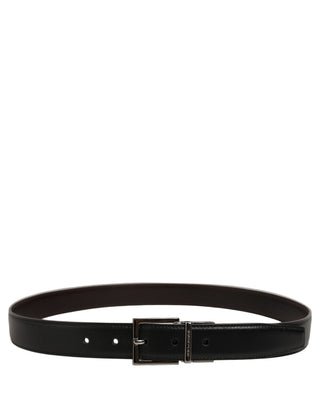 Black Classic Leather Silver Tone Buckle Belt