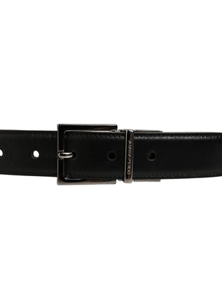Black Classic Leather Silver Tone Buckle Belt