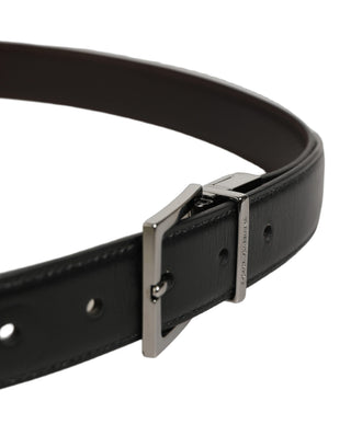 Black Classic Leather Silver Tone Buckle Belt