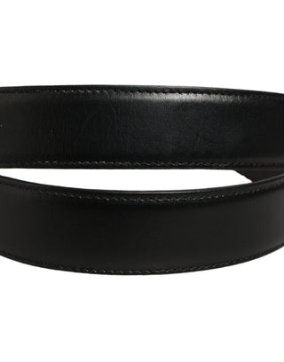 Black Classic Leather Silver Tone Buckle Belt