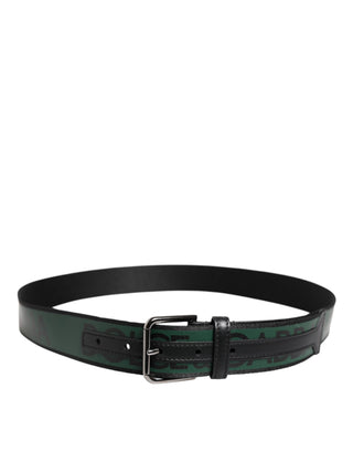 Black Green Logo Silver Tone Metal Buckle Belt
