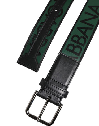 Black Green Logo Silver Tone Metal Buckle Belt