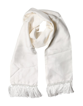 Men White Silk Fringed Edge Lace Stole Scarf
