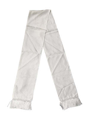 Men White Silk Fringed Edge Lace Stole Scarf