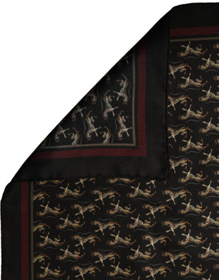 Black Horse Silk Pocket Square Foulard Scarf