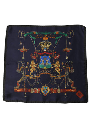 Navy Blue Heraldic Silk Square Foulard Scarf