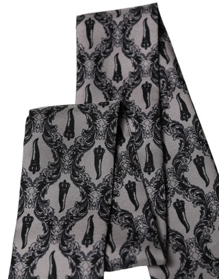 Gray Baroque Silk Fringed Skinny Foulard Scarf