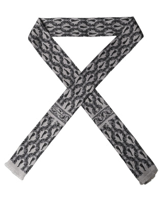 Gray Baroque Silk Fringed Skinny Foulard Scarf