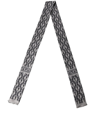 Gray Baroque Silk Fringed Skinny Foulard Scarf