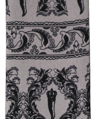 Gray Baroque Silk Fringed Skinny Foulard Scarf