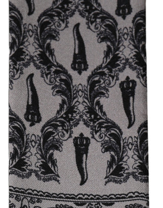 Gray Baroque Silk Fringed Skinny Foulard Scarf