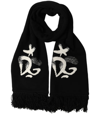 Black Cashmere Knitted Fringed Foulard Scarf