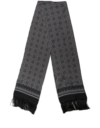 Black Silk Geometric Fringed Neck Shawl Scarf