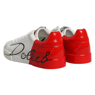 White Red Leather Logo Portofino Sneakers Shoes