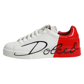 White Red Leather Logo Portofino Sneakers Shoes
