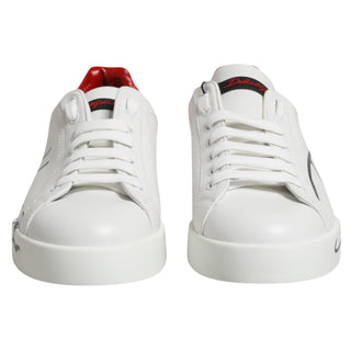 White Red Leather Logo Portofino Sneakers Shoes